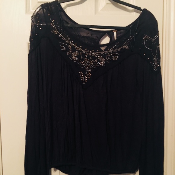 EUC Free people navy beaded top. No flaws - Picture 1 of 4